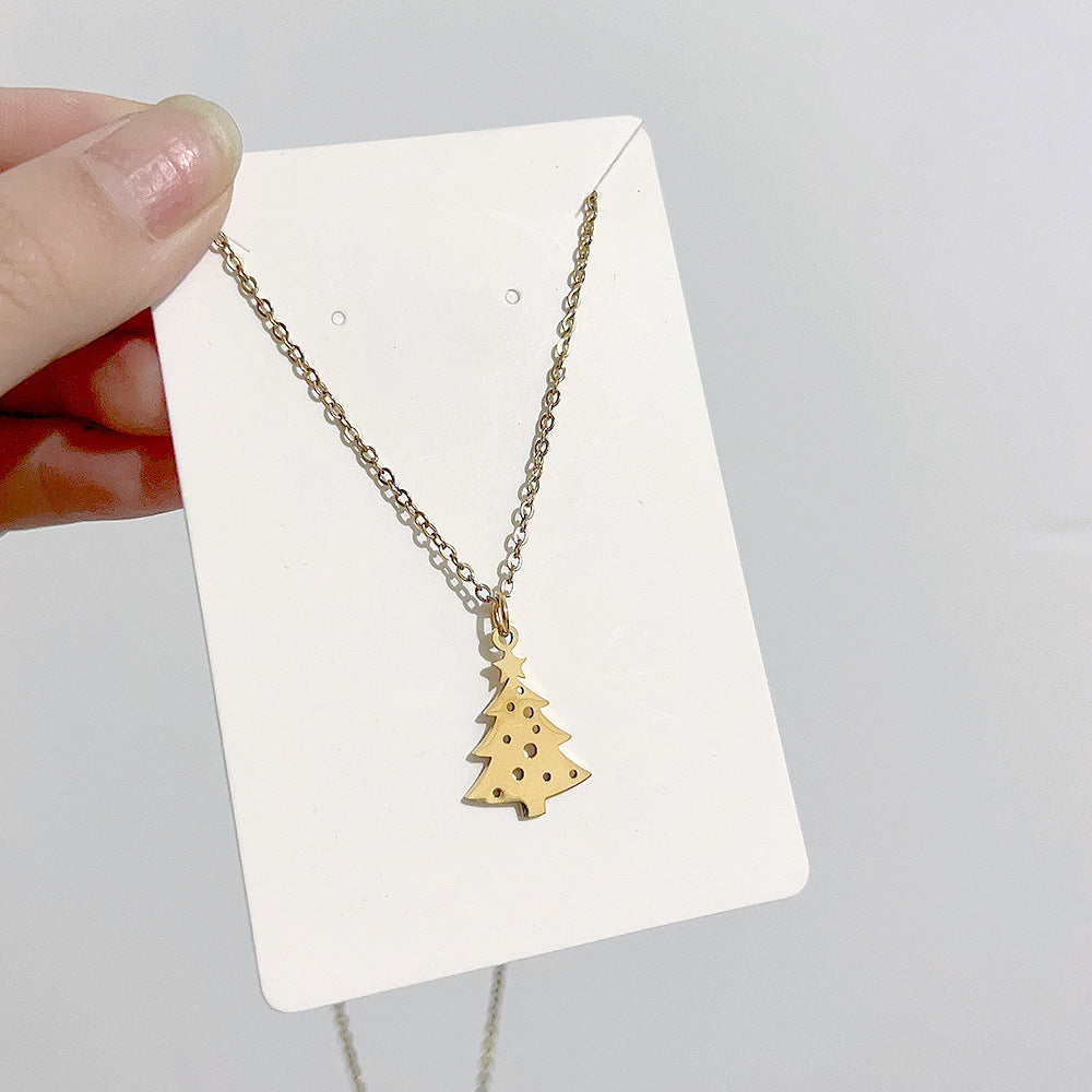 Wholesale Christmas Series Titanium Steel 18K Gold Necklace Clavicle Chain