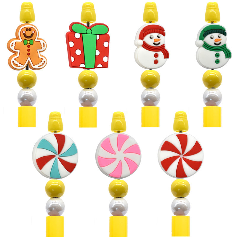 Wholesale Random 100pcs Cartoon Christmas Gingerbread Man Snowman PVC Soft Rubber Beads