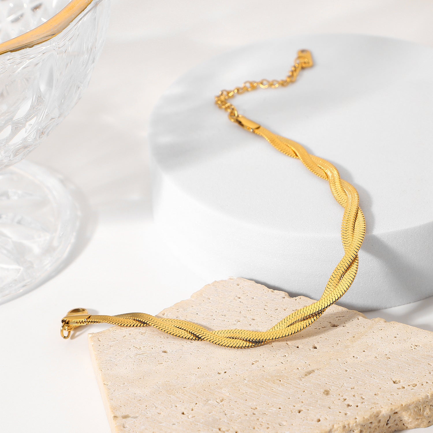 Wholesale 18k Gold-plated Stainless Steel Double Cross Snake Chain Bracelet