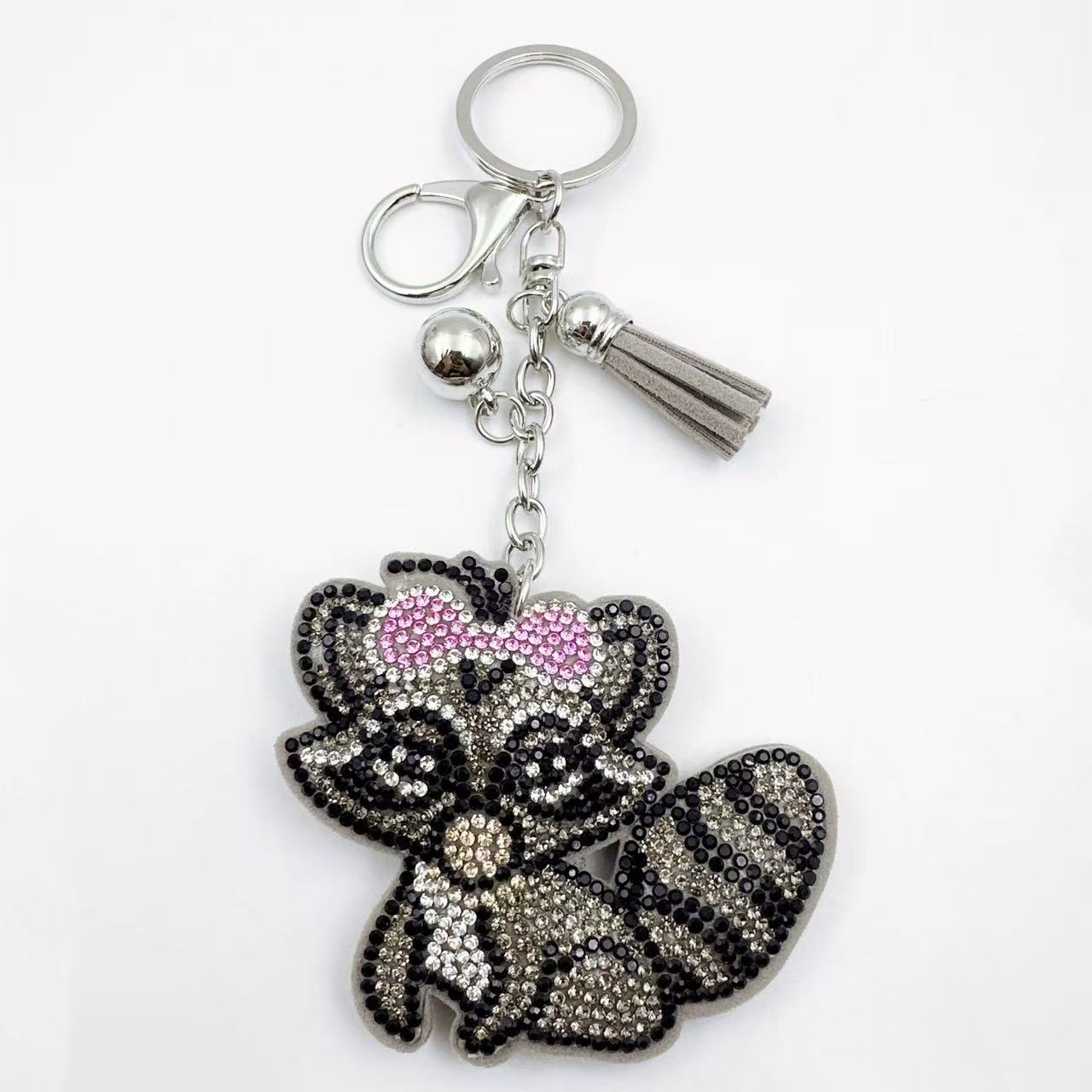 Wholesale Stylish Rhinestone Cartoon Fox Keychain Bag Charm Pink Fashion Accessory Gift