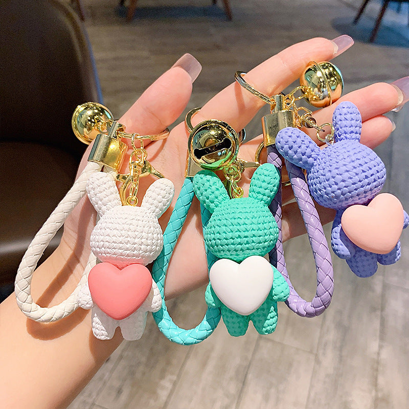 Wholesale Resin Peach Heart Woven Love Rabbit Keychain