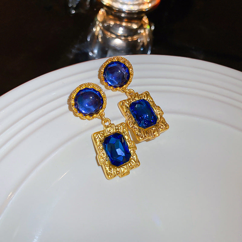 Wholesale Silver Needle Wrinkled Blue Irregular Metal Earrings