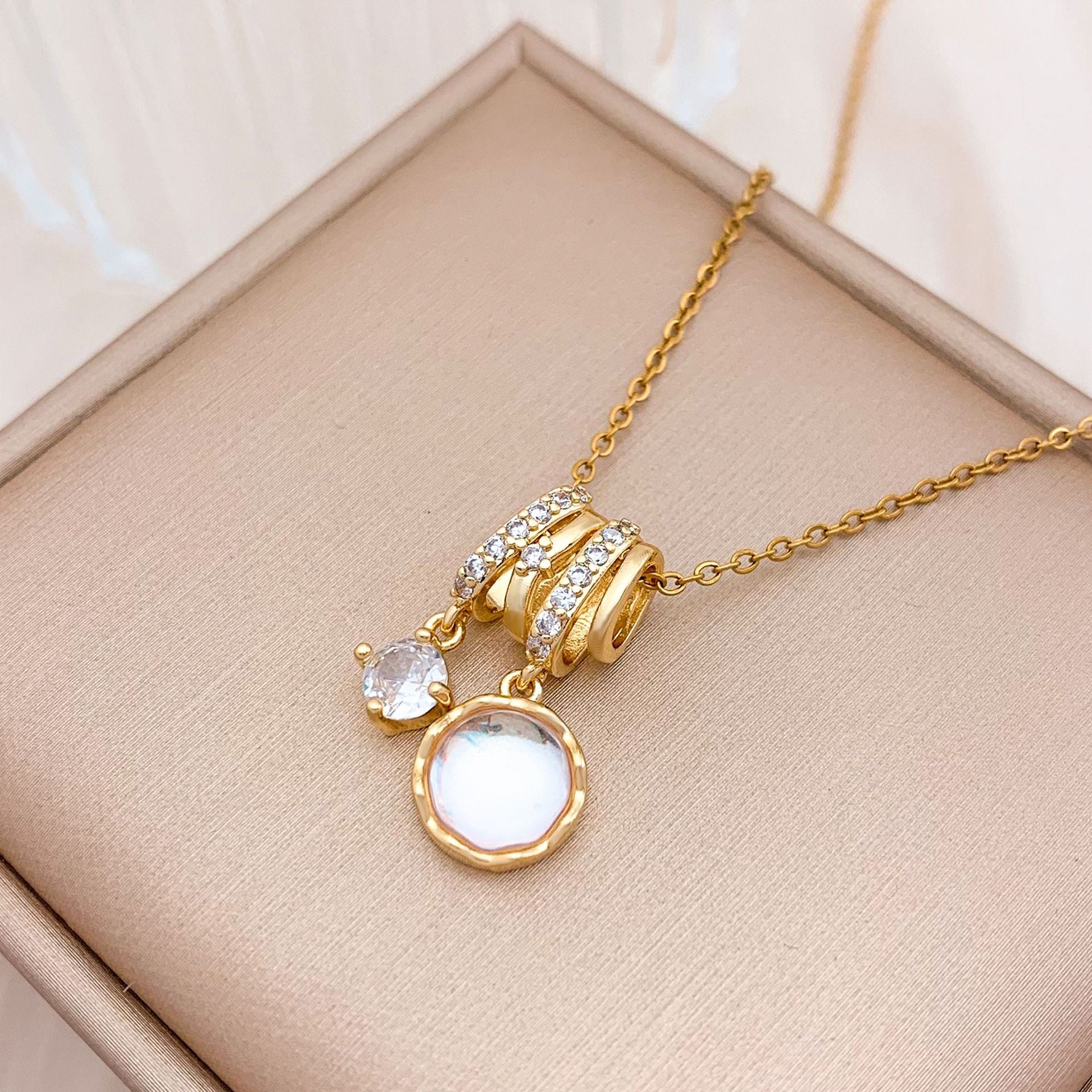Wholesale Square Ice Cream Color Titanium Steel Necklace Luxury Micro-Paved Zircon Temperament  Accessory
