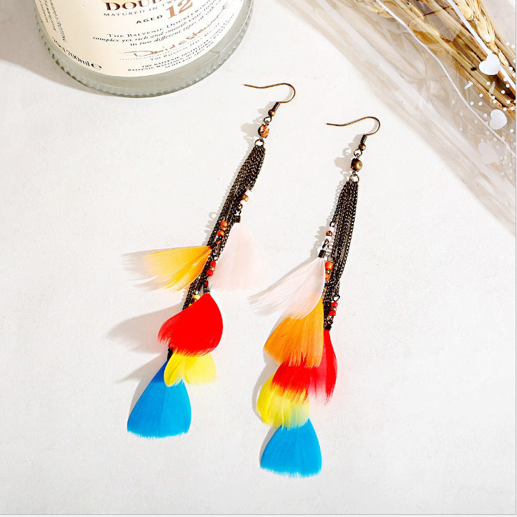 Wholesale Vintage Long Feather Tassel Earrings Bohemian Long Leaf Earrings
