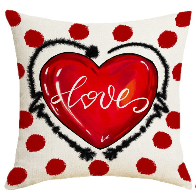 Wholesale Heart-Shaped Printed Pillow Cover Valentine' s Day  Linen Printed  Cover