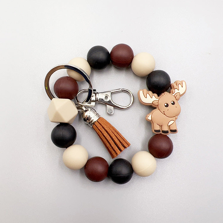 Wholesale Cartoon Small Animal Yak Silicone Beaded Bracelet Short Tassel Keychain