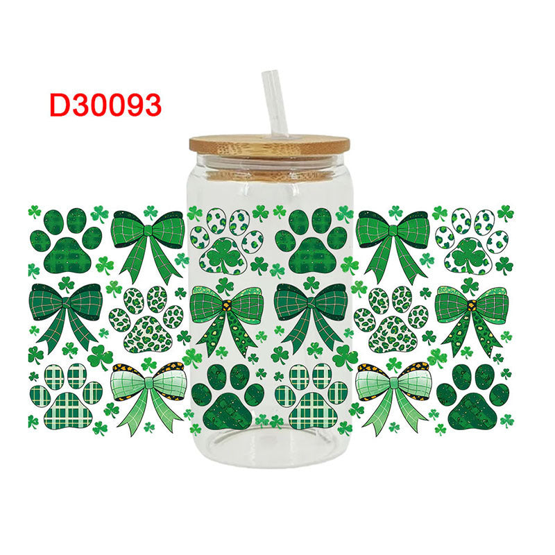 Wholesale Green Cartoon Bow 16oz Cup UV DTF Wraps