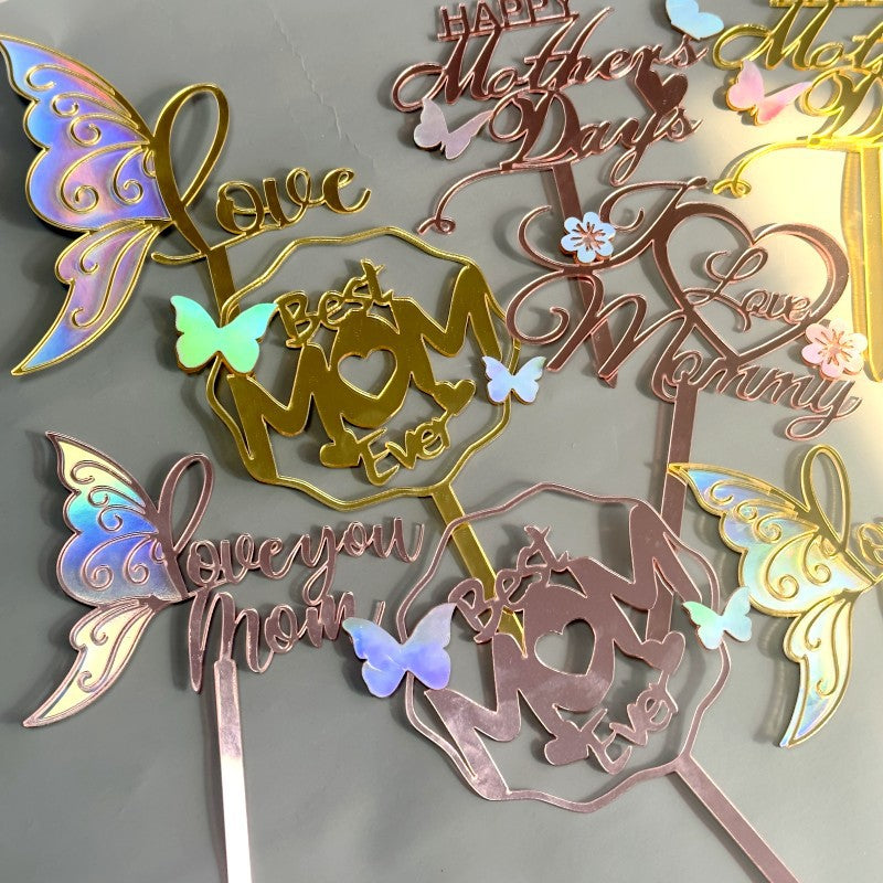 Wholesale10PCS/PACK Mother's Day Fantasy Butterfly Acrylic Cake Decoration