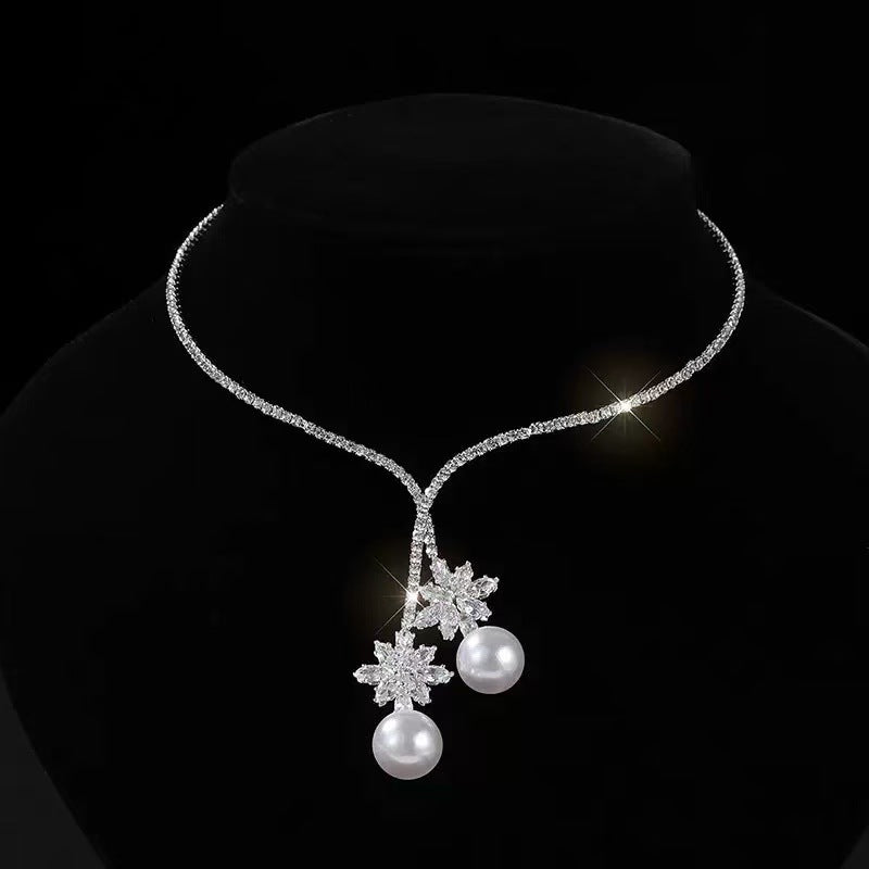 Wholesale Open diamond inlaid pearl collar choker necklace