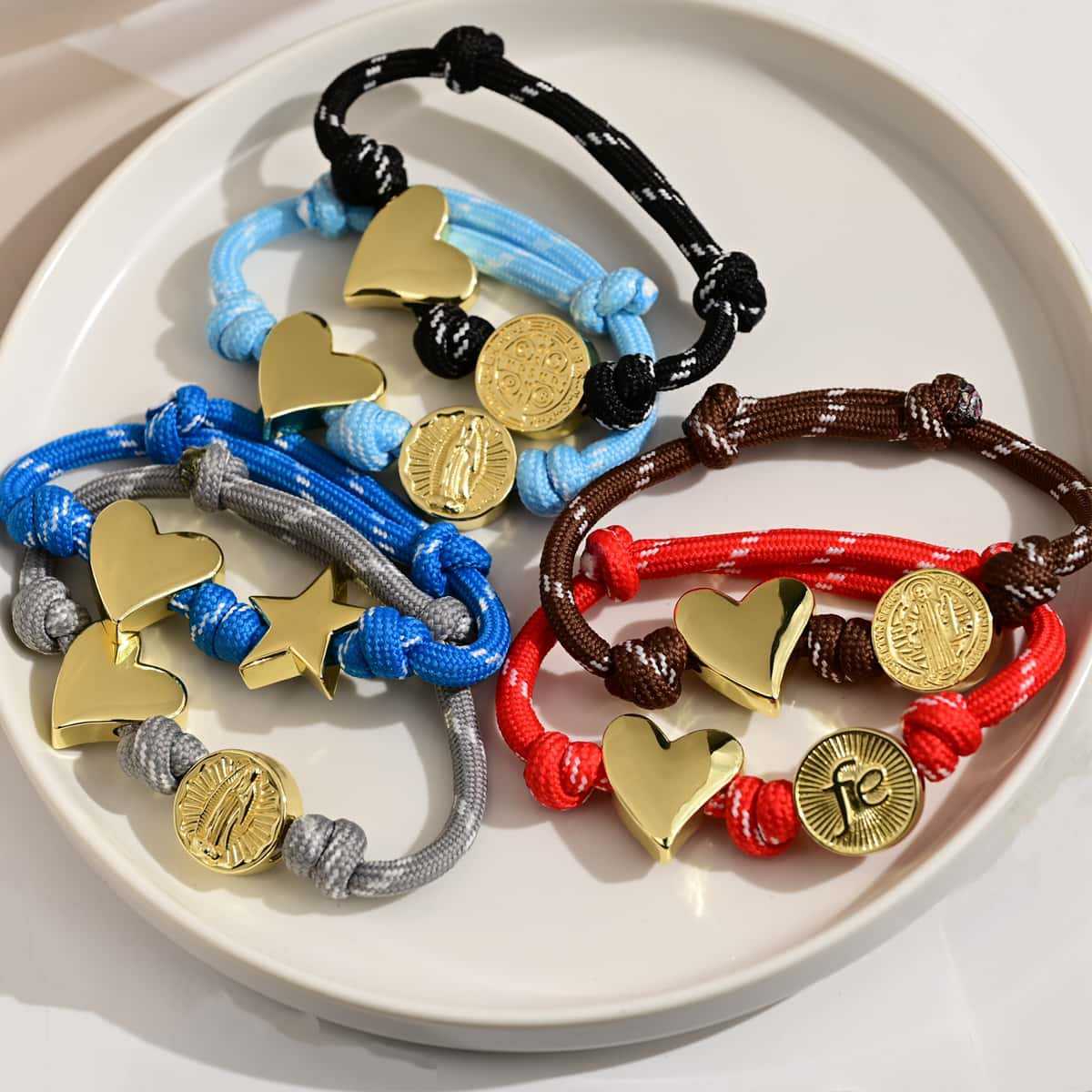 Wholesale Rainbow woven adjustable gold-plated heart-shaped star bracelet