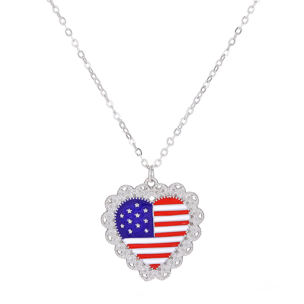 Wholesale American Independence Day Flag Pendant Pentagram Heart Alloy Necklaces