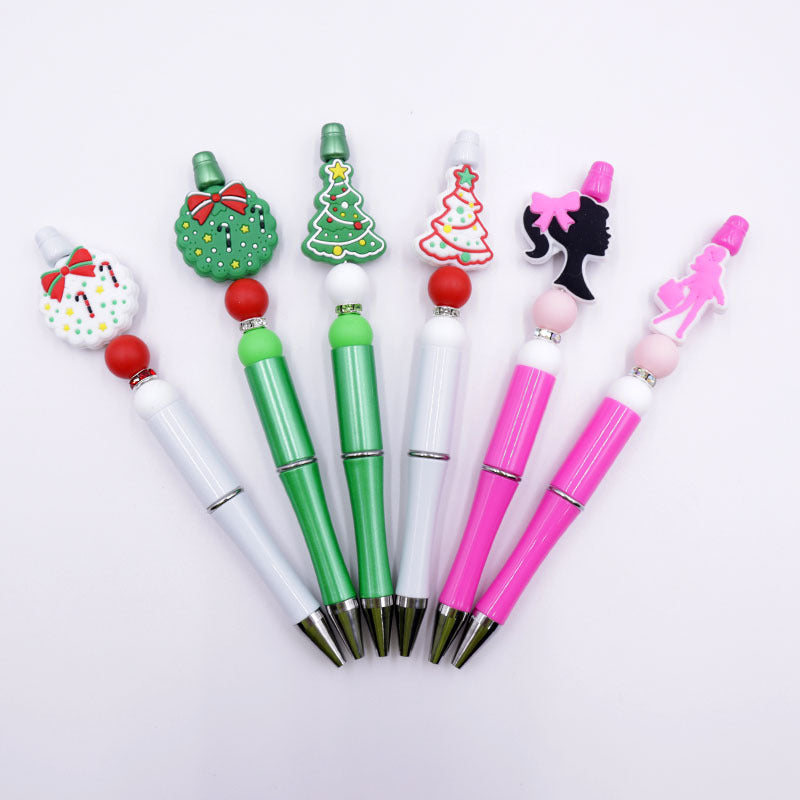 Wholesale Cartoon Christmas Tree Handmade Silicone Bead Pen Plastic Ball Point Pen
