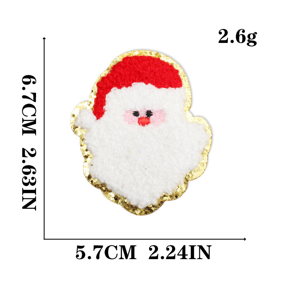 Wholesale Christmas Snowman Embroidered Chenille Sew On Patches Gold Trim For Clothing DIY Craft Supply