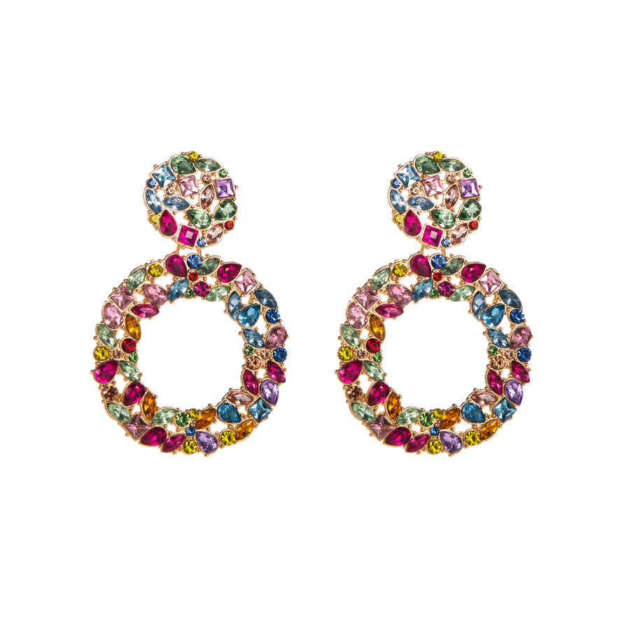 Wholesale Rhinestone Geometric Earrings Trendy Round Multi Layer Drop Earrings For Women Chic Party Jewelry Accessory
