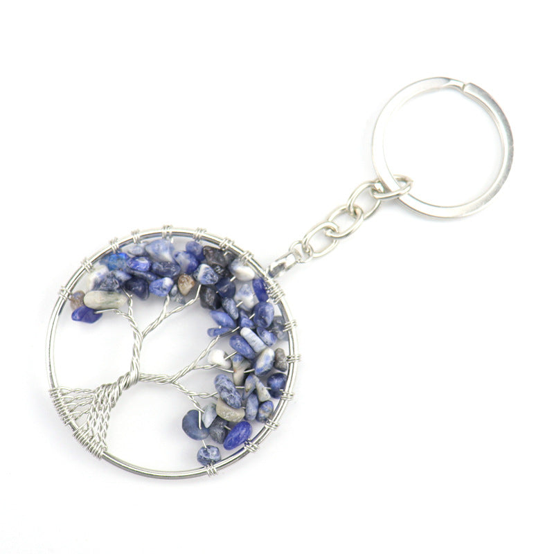Wholesale Natural Crushed Stone Crystal Tree Root Tree of Life Pendant Keychain