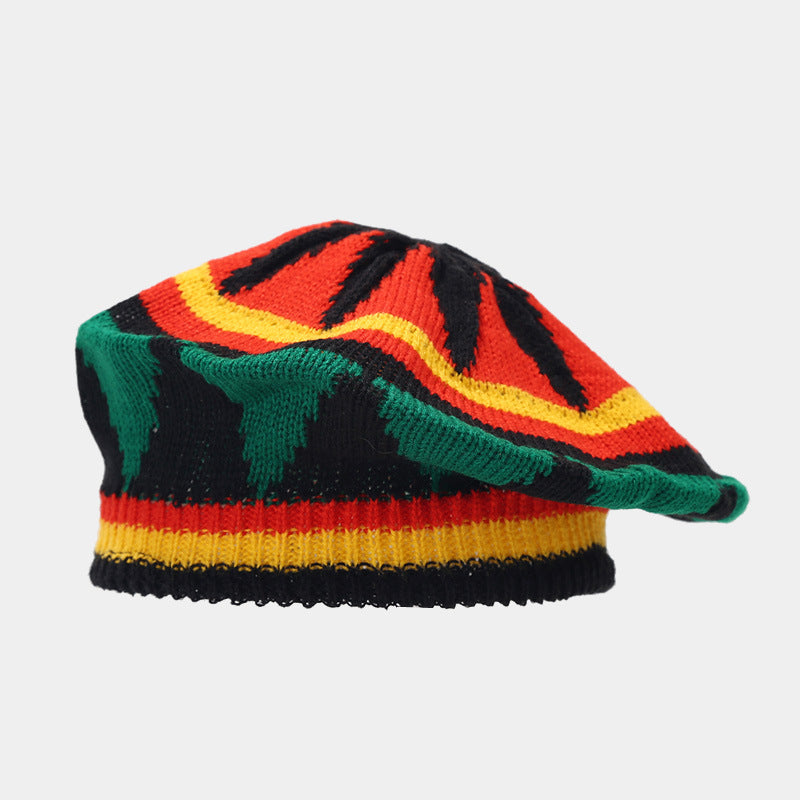 Wholesale Wig Braids Retro Yellow Green Stitching Beret Halloween Wool Knitted Hat