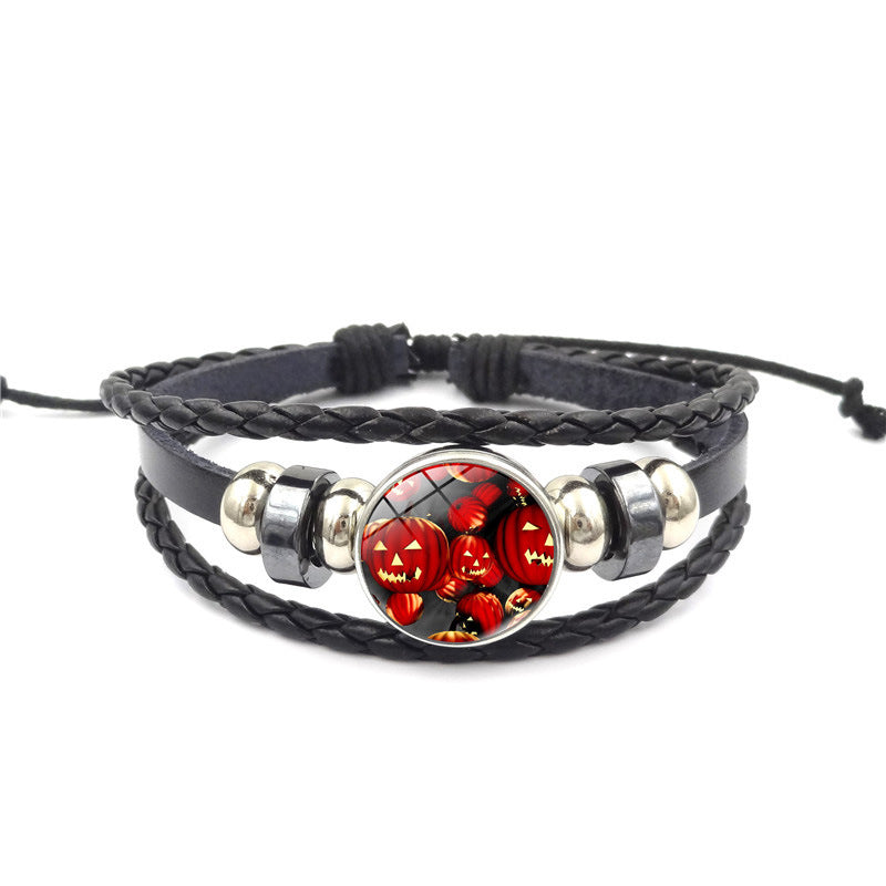 Wholesale Halloween Pumpkin Time Stone Leather Beaded Alloy Bracelet