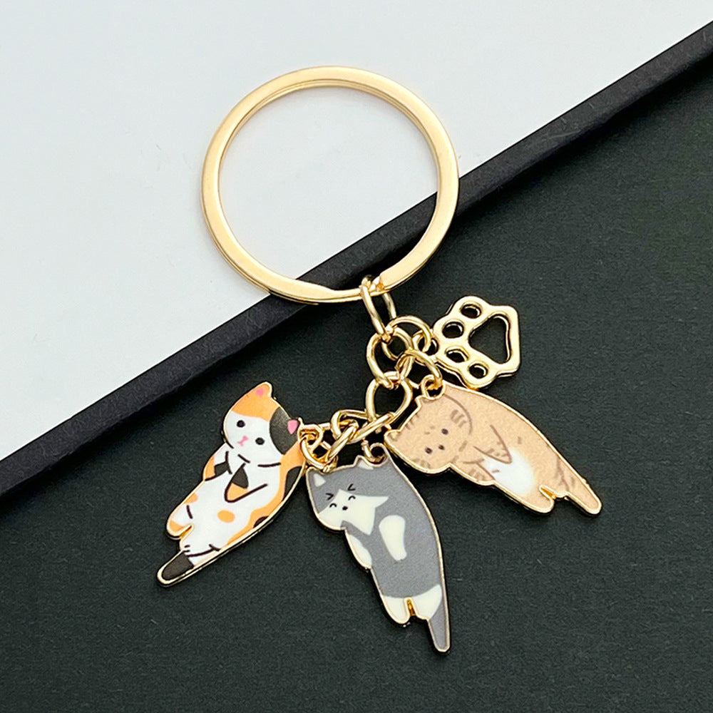 Wholesale three flowers/ orange cat/ blue and white 3 small simulation cute keychain