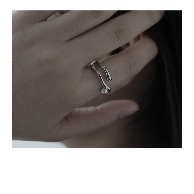 Wholesale Water Ripple Highlight Pearl Open Ring
