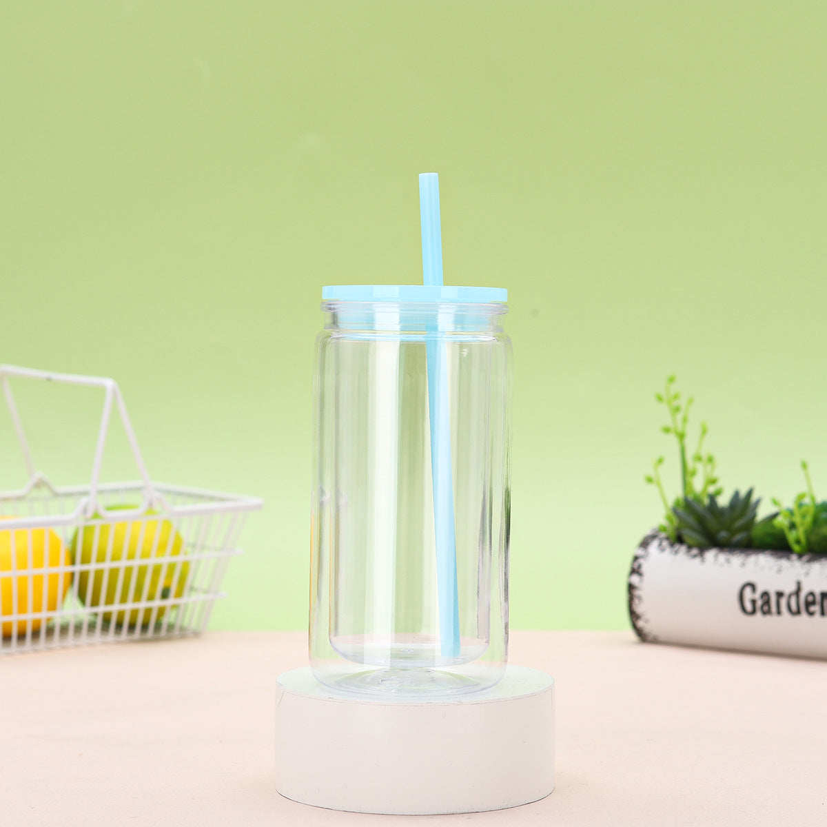 Wholesale Double Layer 16oz Plastic Cup Environmentally Friendly Acrylic Jelly Color Mason Cup Color Lid Can Be DIY Can Be Sticker