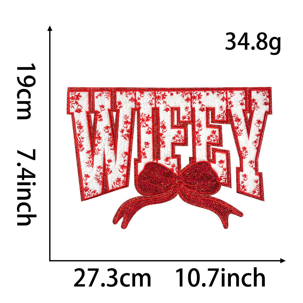 Wholesale Large Sequin Embroidered Patch Blue Wifey Motif DIY Embroidery Accessory For Coat And Bag Decoration