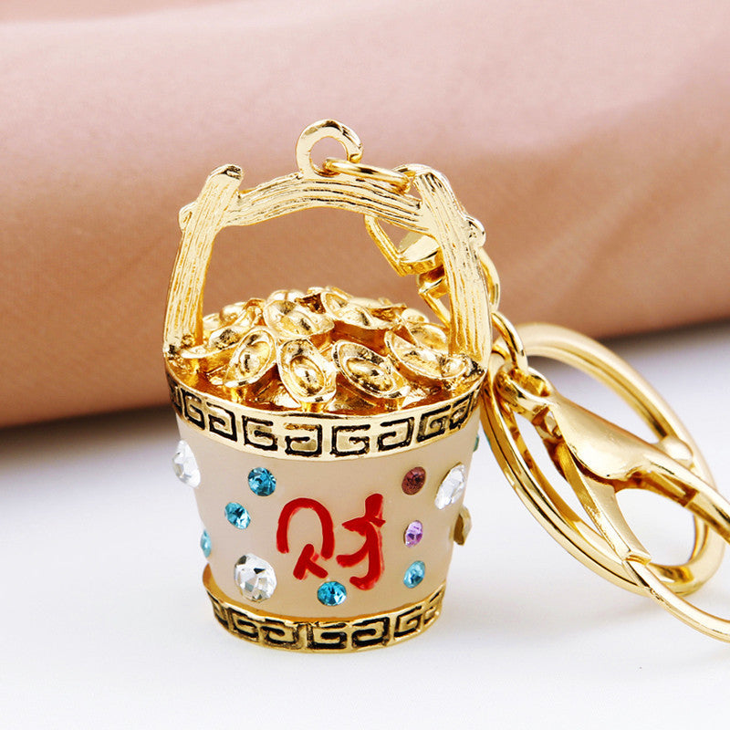 Wholesale Metal Pink Rhinestone Lucky Bag Keychain Chinese Style Car Key Accessory For Women Gift