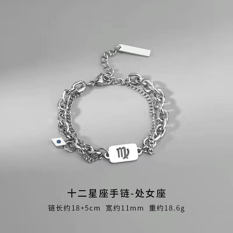 Wholesale Twelve Constellation Necklace  Titanium Steel Color-free Double-layer Chain Bracelet Combination