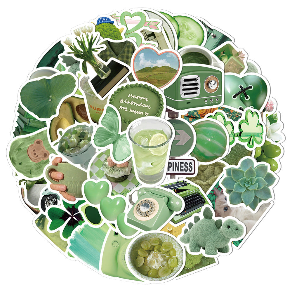 Wholesale 60pcs various green pattern waterproof vinyl stickers