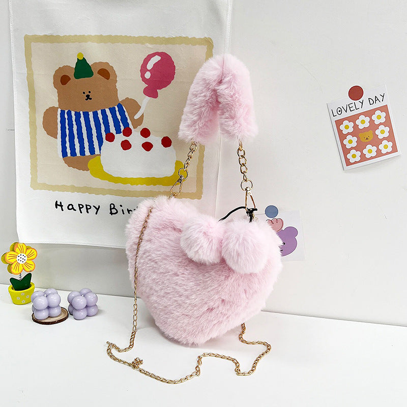 Wholesale Plush Heart Chain Shoulder Messenger Bag