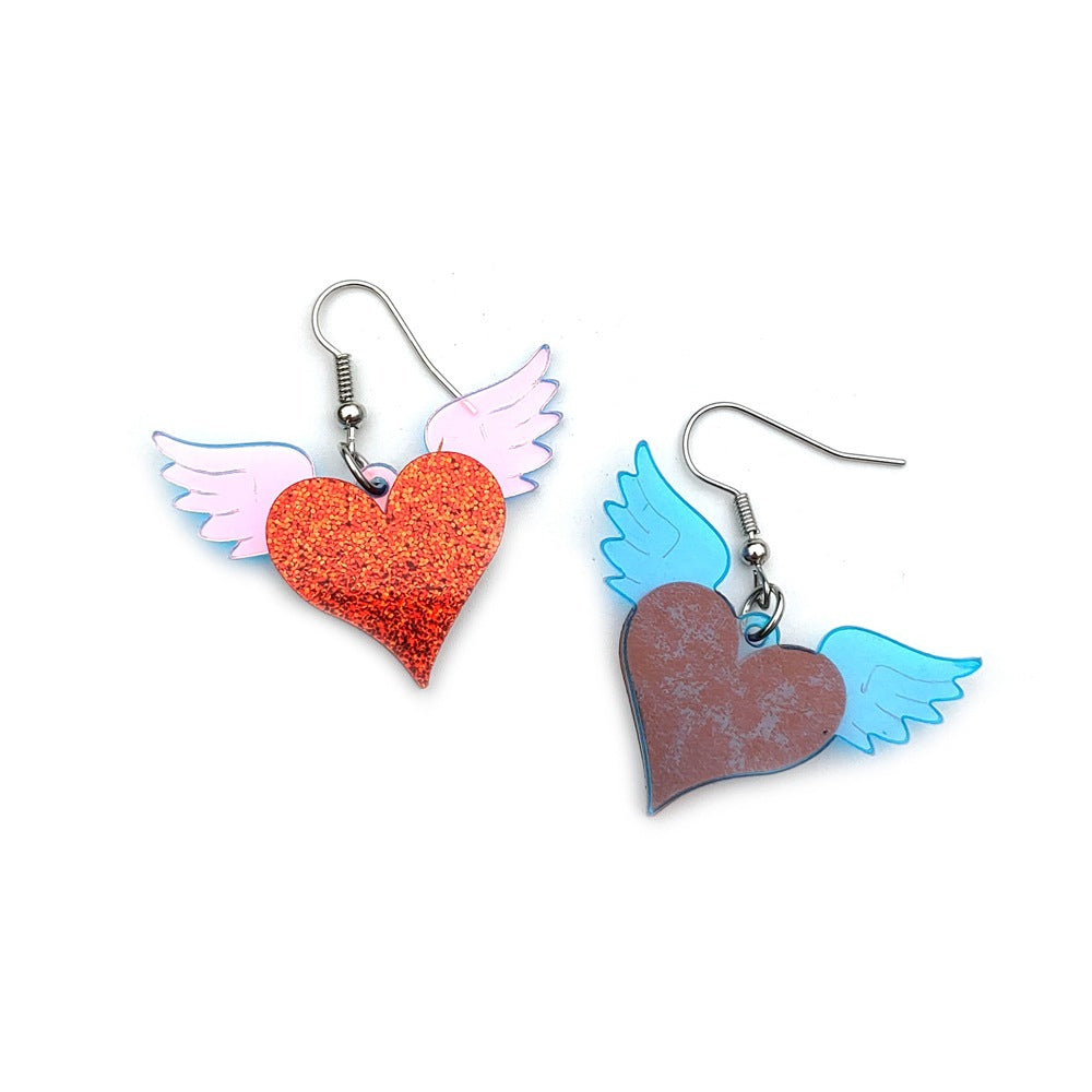 Wholesale Valentine's Day jewelry colorful angel wings red love acrylic earrings