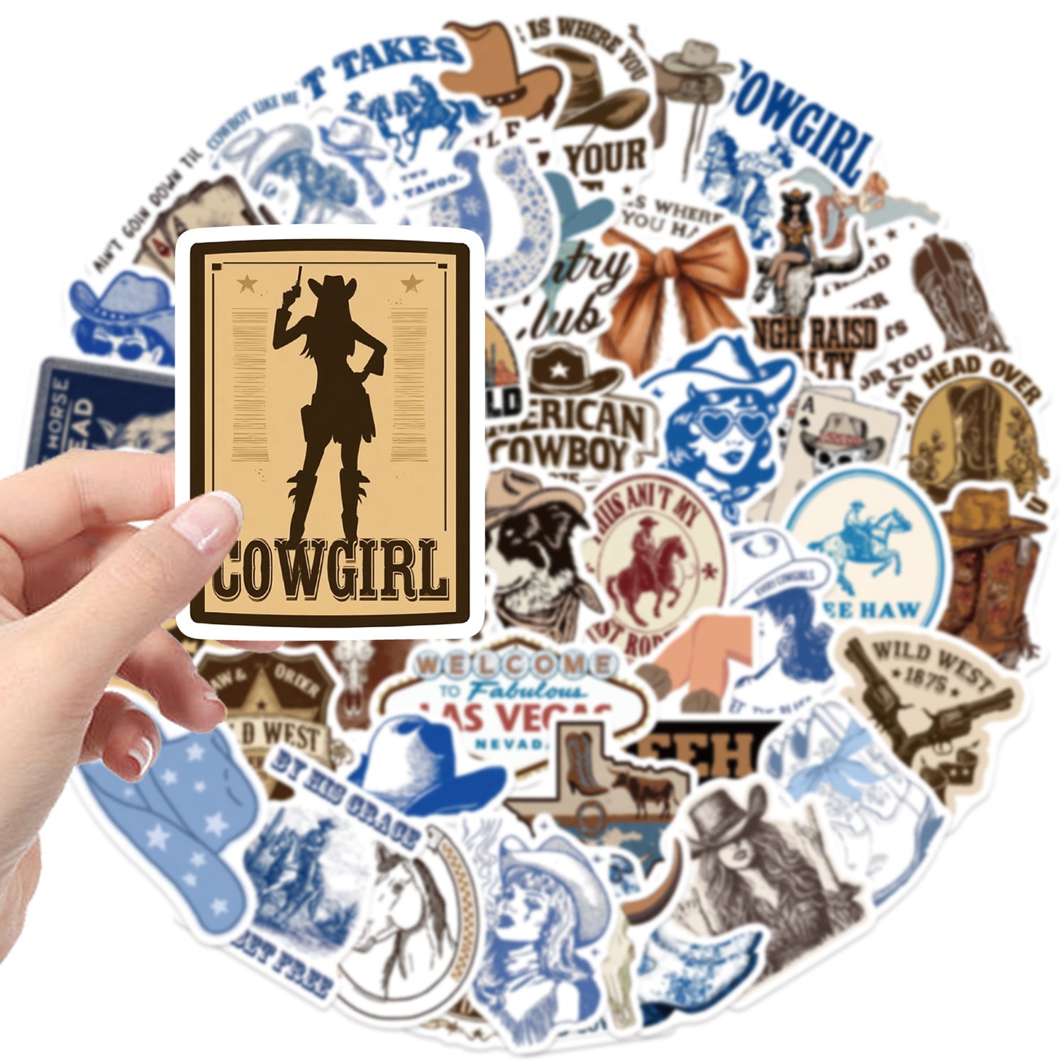 Wholesale 50pcs Cartoon Blue Brown Cowboy Graffiti Waterproof Vinyl Stickers