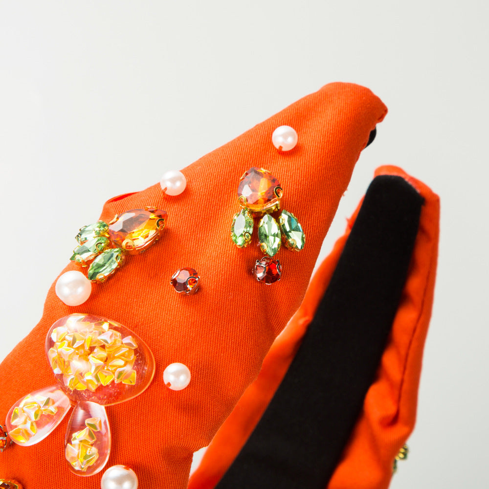 Wholesale Easter Hand-sewn Bunny Headband with Glass Pearls