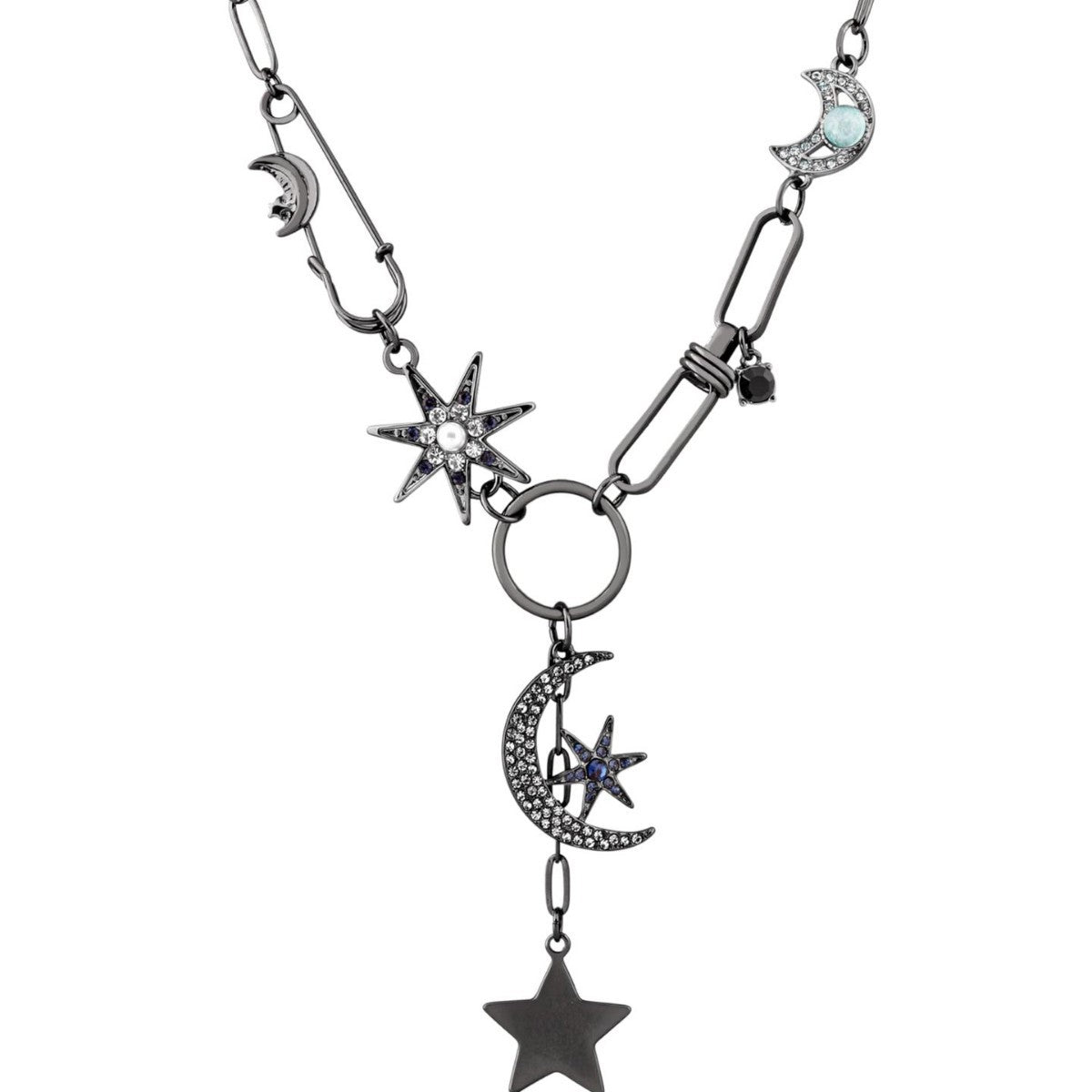 Wholesale 12pcs/pack Punk style hip-hop fashion star and moon necklace
