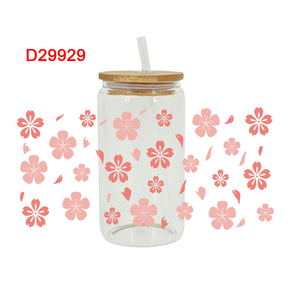 Wholesale colorful flowers 16oz Cup UV DTF Wraps