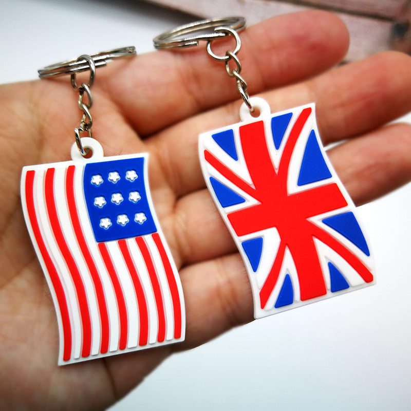 Al por mayor 10pcs US México Flagación del Reino Unido de la bandera de Francia PVC Keychain