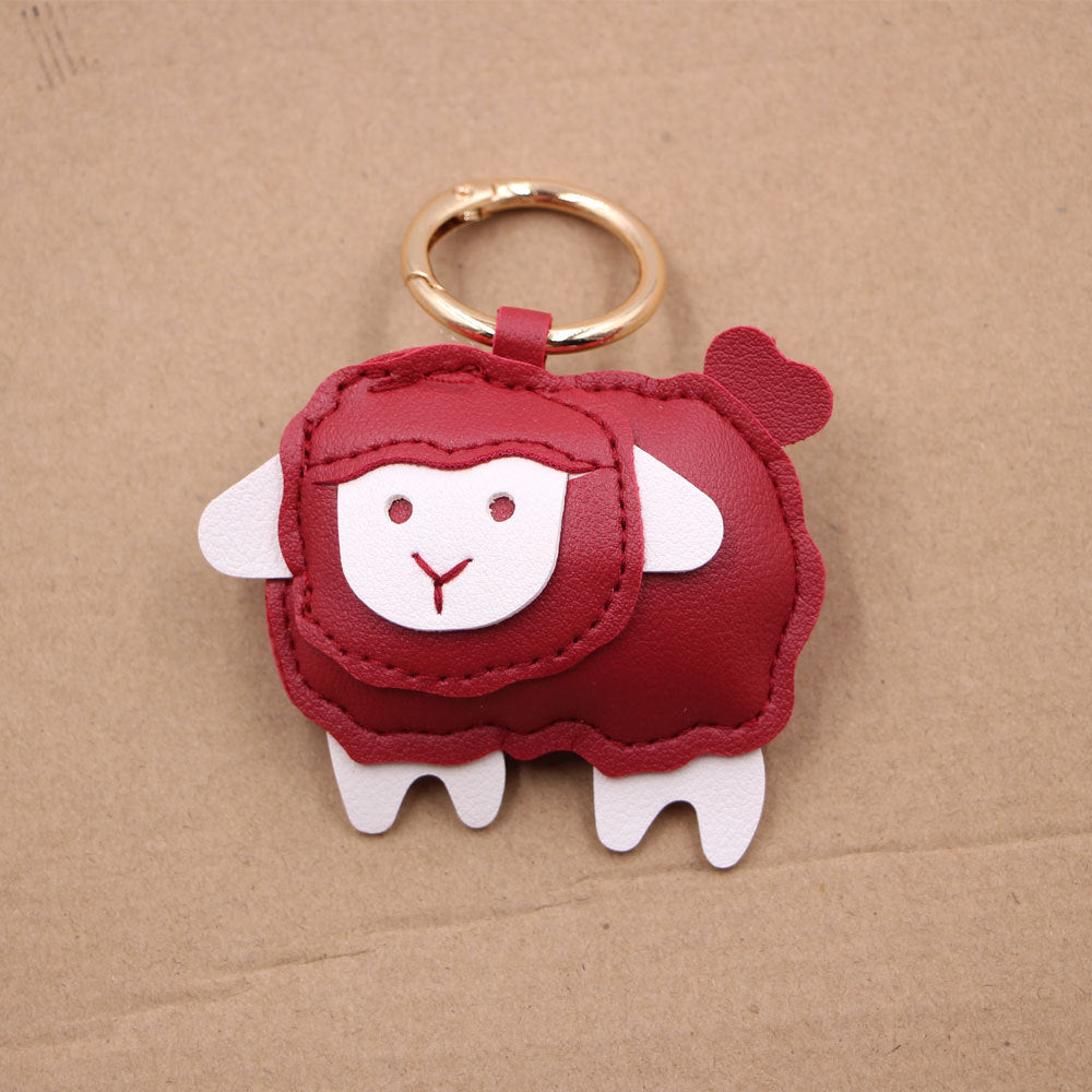 Wholesale Trendy PU Leather Lamb Keychain Bag Charm Electroplated Car Key Accessory Fashion