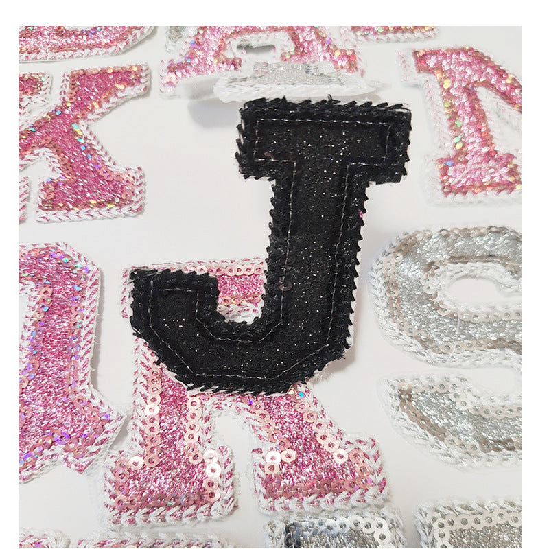 Wholesale 10pcs Pink English Alphabet Number Silver Number Embroidered Clothing Accessories Back Adhesive Patches FS