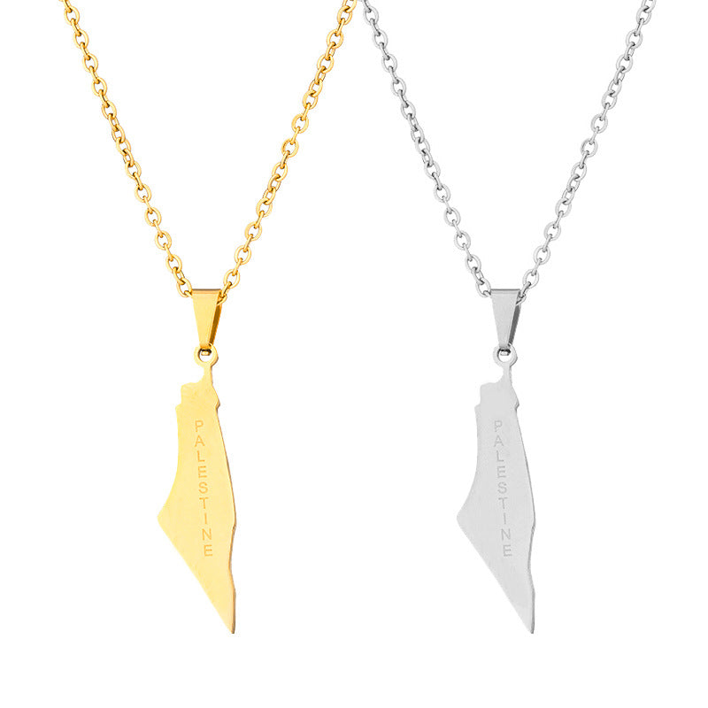 Wholesale Israel and Palestine Map Stainless Steel Necklace Collarbone Chain