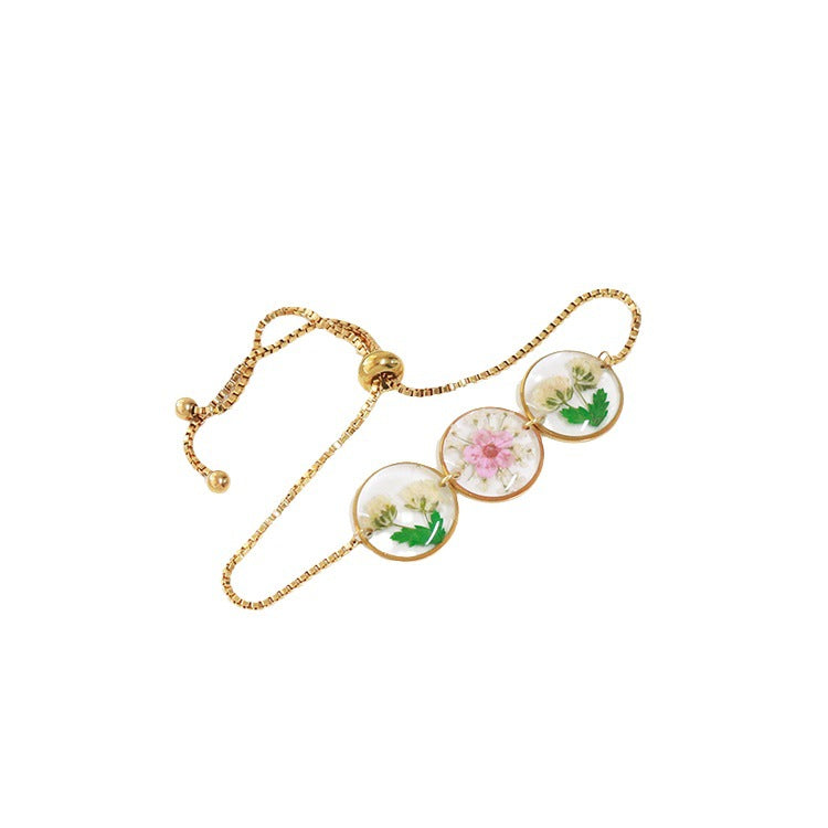 Wholesale 6pcs Small Daffodil Real Flower Dried Flower Resin Dripping Glue Bracelet