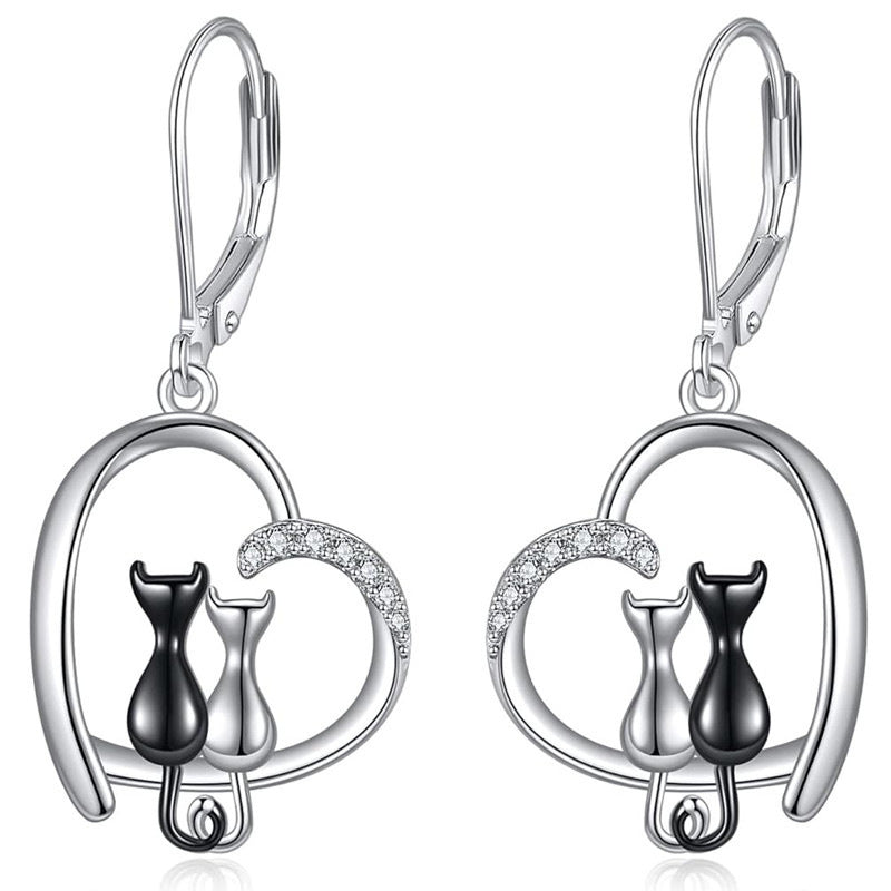 Wholesale Valentine's Day Love Cute Cat Back Blingbling Earrings