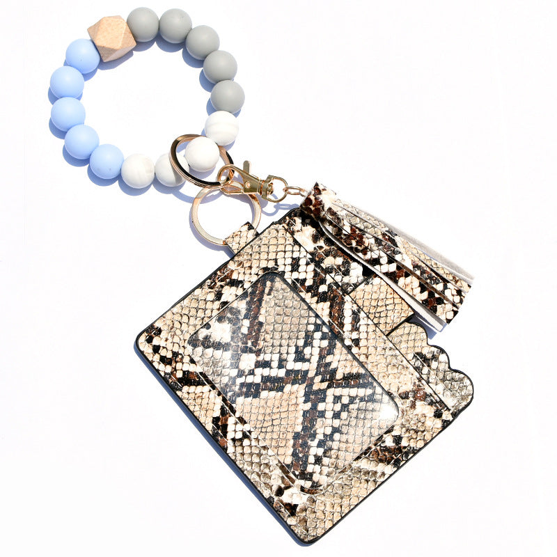 Wholesale Silicone Bead Bracelet Card Holder Tassel Wallet Keychain