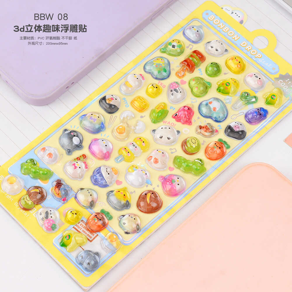 Wholesale Rainbow clouds diverse cartoon animals 3D stickers