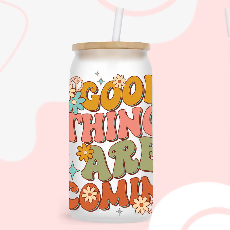 Wholesale Colorful Cartoon Cute Retro Fresh Inspirational Theme 16oz Cup UV DTF Wraps