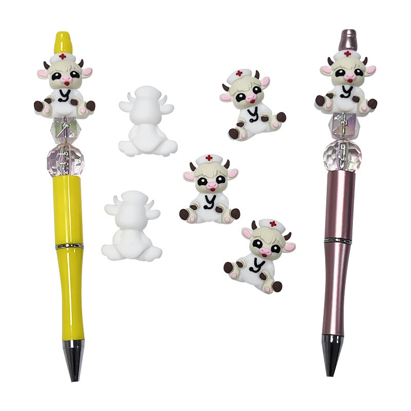 Wholesale 10pcs 3D Cartoon Nurse Cow Silicone DIY Beads