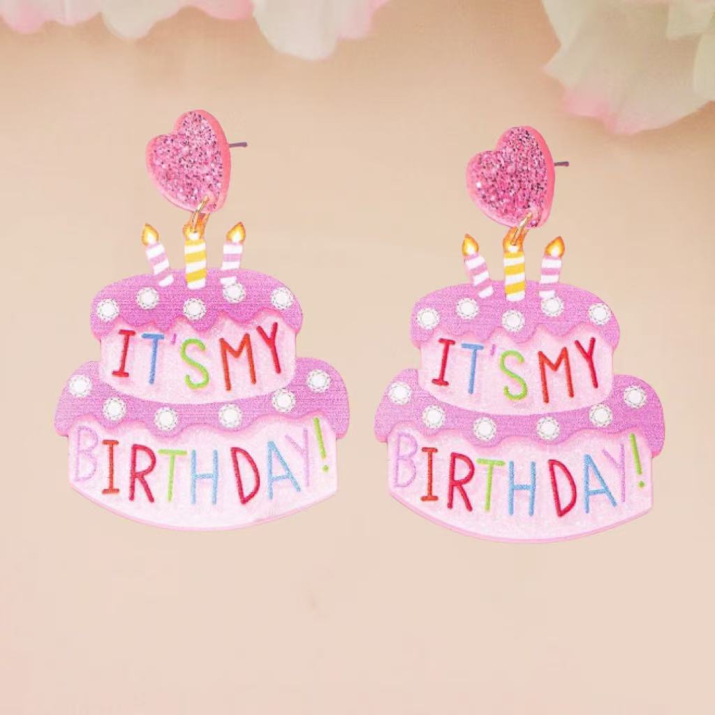 Wholesale Atmosphere party happy birthday birthday cake candle earrings holiday commemorative earrings