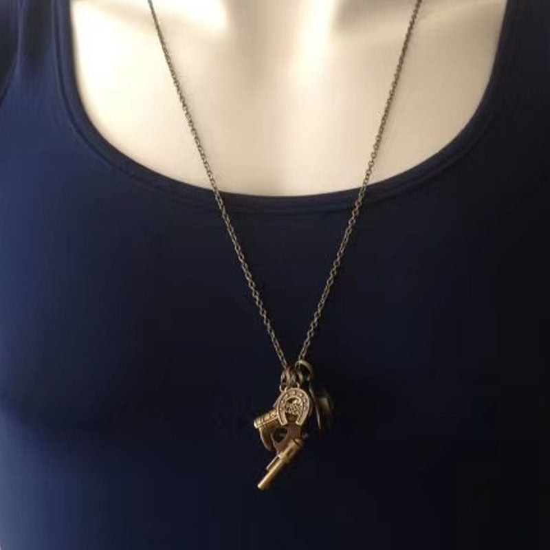 Wholesale Vintage silver bronze cowboy hat boots gun horseshoe necklace