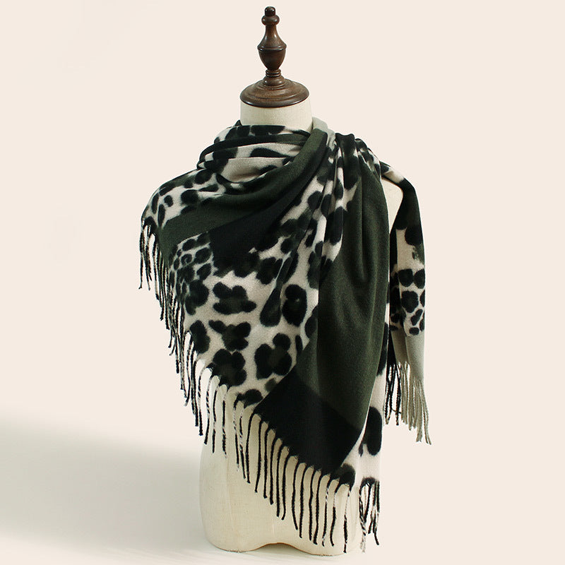 Wholesale Winter Leopard Print European and American Warm and Versatile Thick and Elongated Imitation Cashmere Scarf