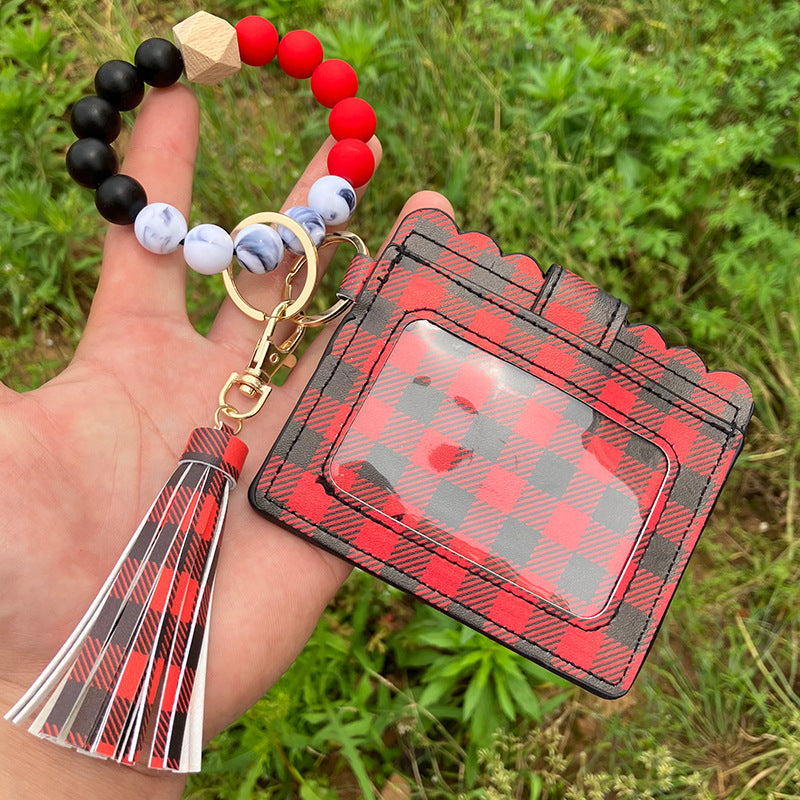 Wholesale Colorful Beads PU Leopard Snake Print Coin Purse Keychain