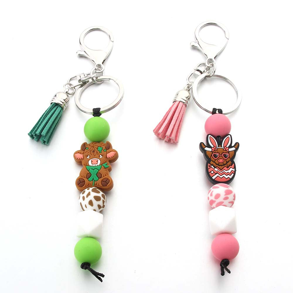 Wholesale silicone beaded key chain rabbit cow cartoon bag pendant DIY small accessories accessories