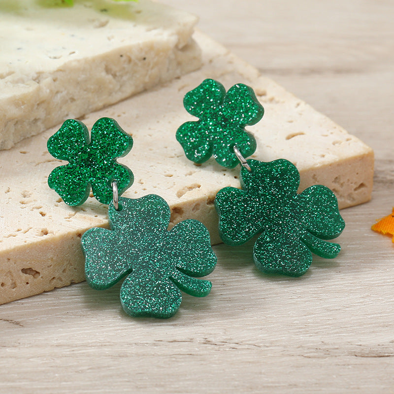 Wholesale St.Patrick's Day clover love flow sequins horseshoe hollow Carnival earrings
